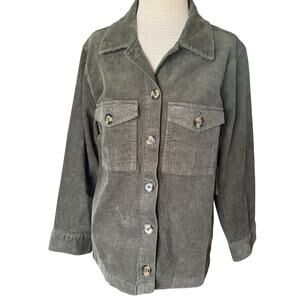 Fall Corduroy womens Jacket L Shacket Olive Green Pockets Chore Farmhand